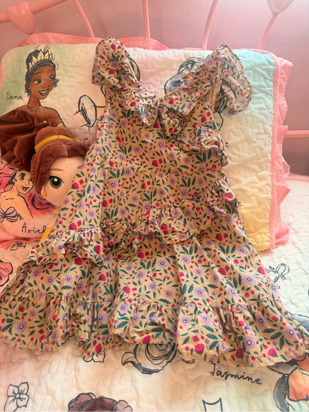 Janie and Jack Floral Ruffle Dress in Pink and Green